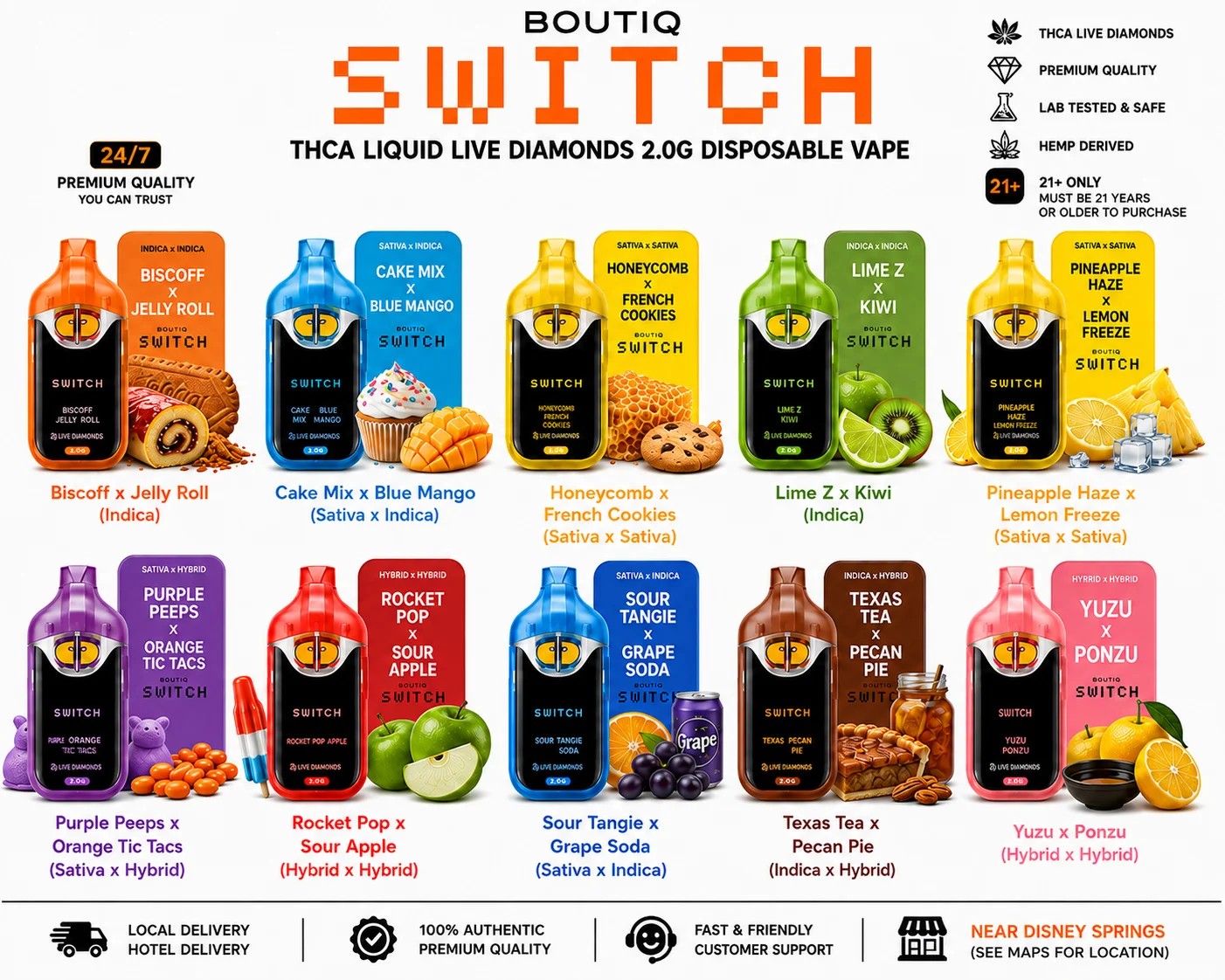 Boutiq Switch THCA Live Diamonds 2G Vape at 247 Smoke Shop Sand Lake / Universal Studio in Orlando