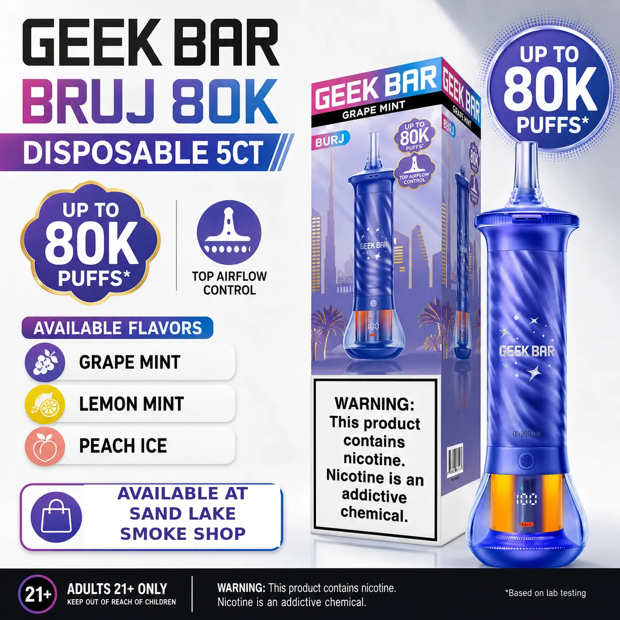 Geek Bar BRUJ 80K disposable vapes — top airflow control, up to 80K puffs, at 247 Smoke Shop Sand Lake / Universal Studio Orlando
