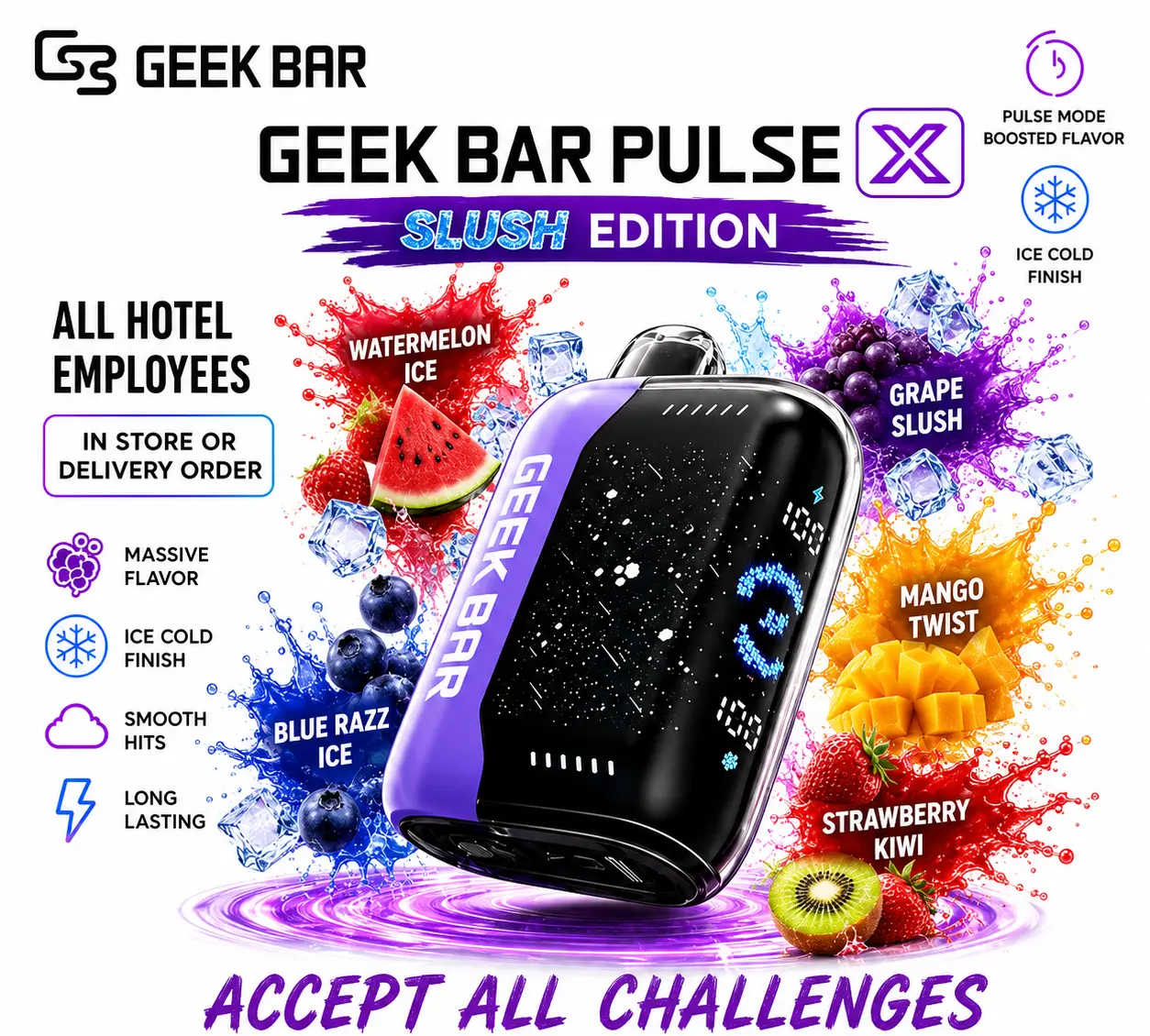 Geek Bar Pulse X Slush Edition disposable vape — pulse mode boosted flavor, ice cold finish, at 247 Smoke Shop Sand Lake / Universal Studio Orlando