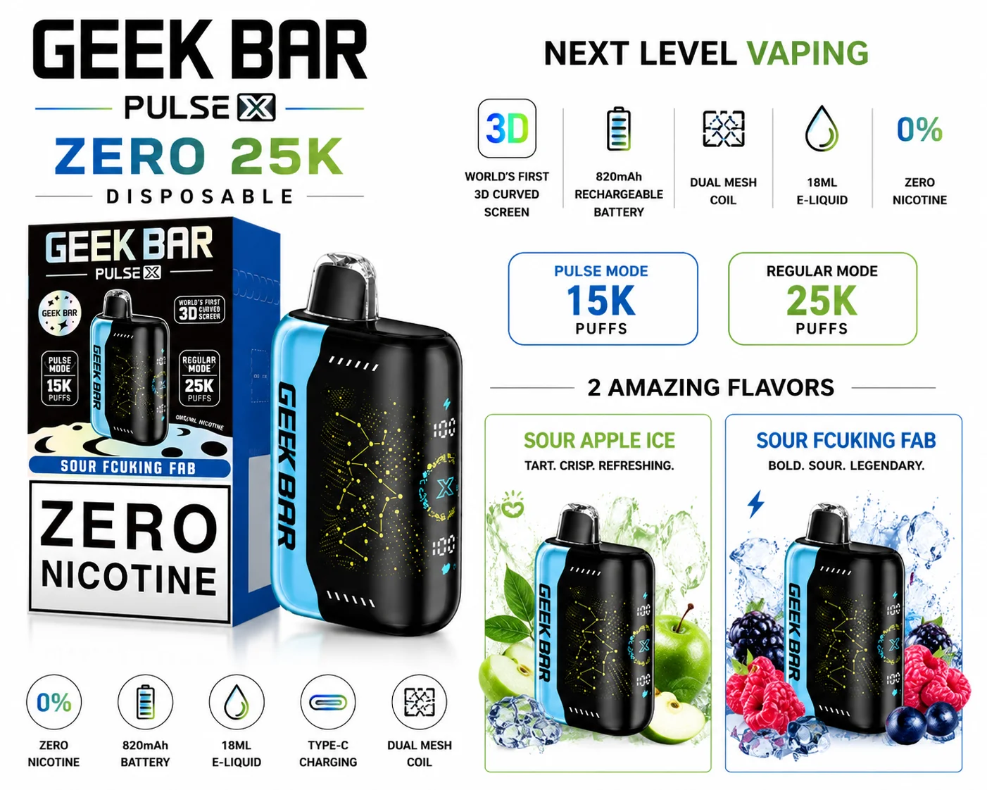 Geek Bar Pulse X Zero 25K at 247 Smoke Shop Sand Lake / Universal Studio in Orlando