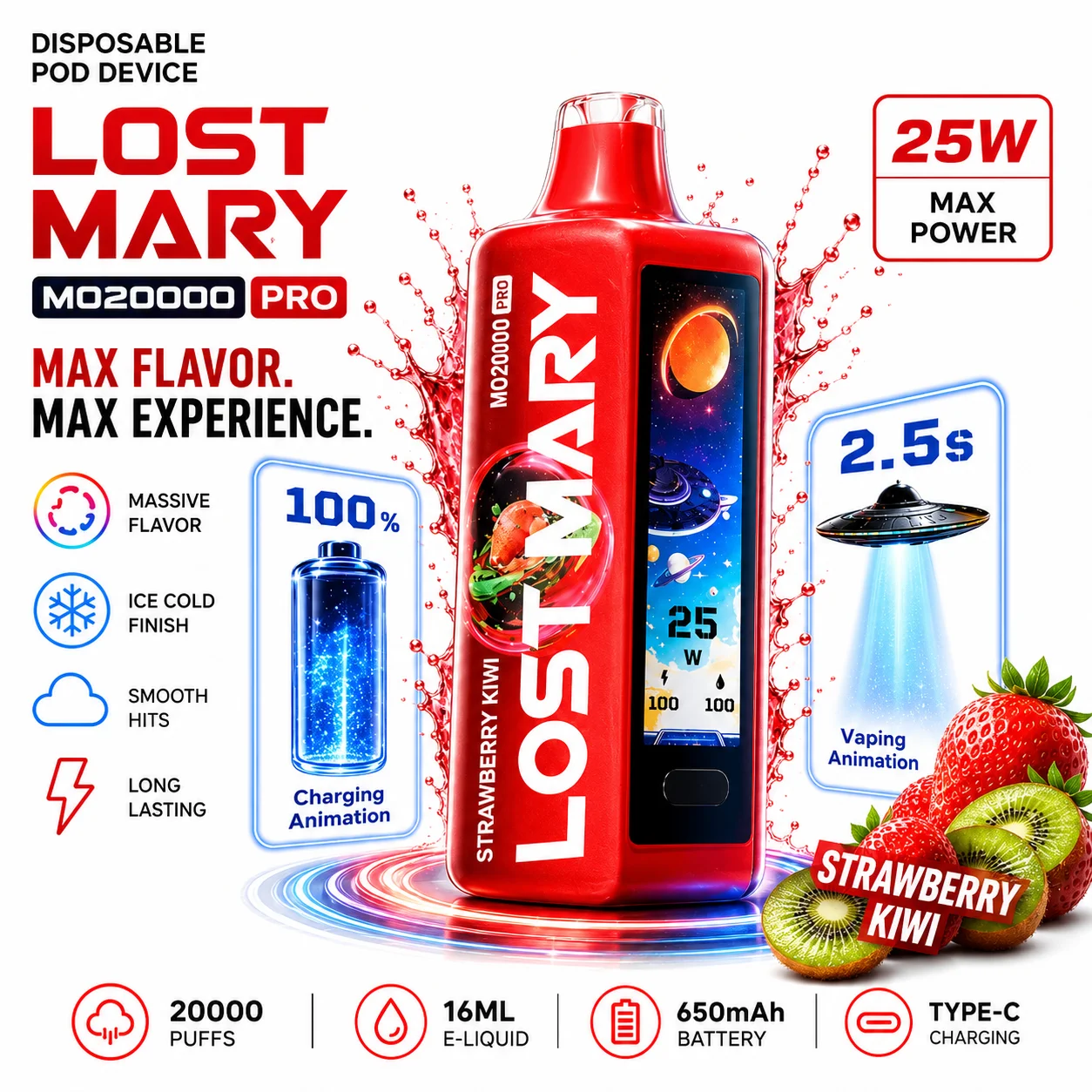 Lost Mary MO20000 Pro disposable pod device — 20,000 puffs, 25W max power, smart screen, at 247 Smoke Shop Sand Lake / Universal Studio Orlando