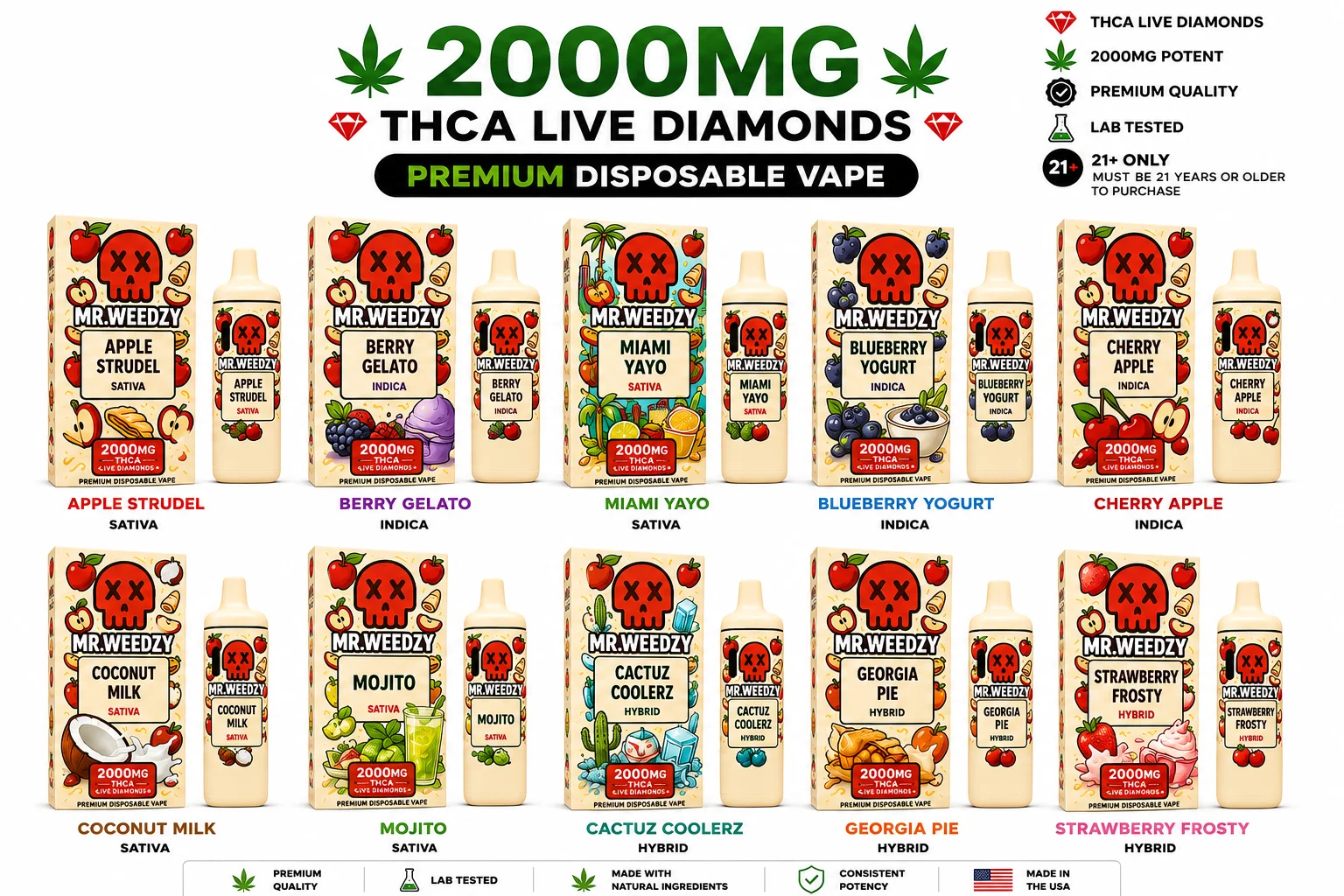 Mr. Weedzy THCA Live Diamonds 2G Vape at 247 Smoke Shop Sand Lake / Universal Studio in Orlando